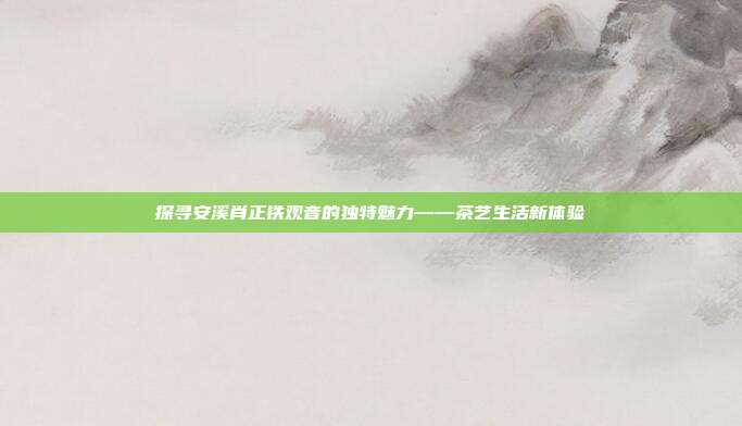 探寻安溪肖正铁观音的独特魅力——茶艺生活新体验