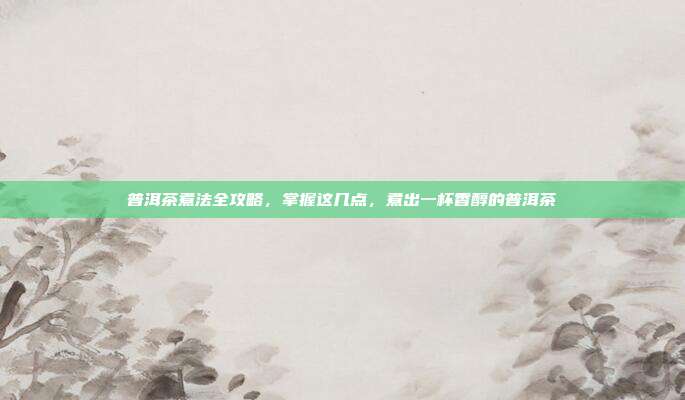 普洱茶煮法全攻略，掌握这几点，煮出一杯香醇的普洱茶