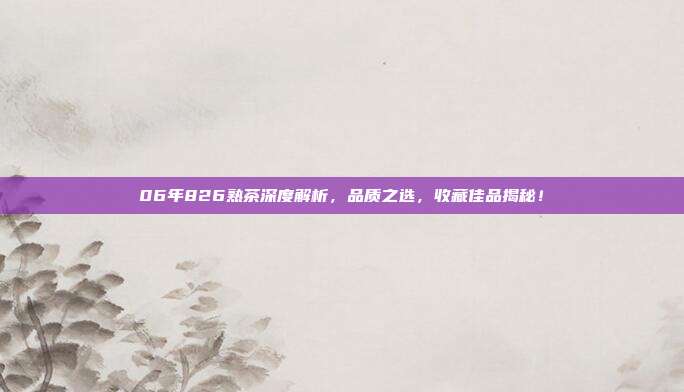 06年826熟茶深度解析，品质之选，收藏佳品揭秘！